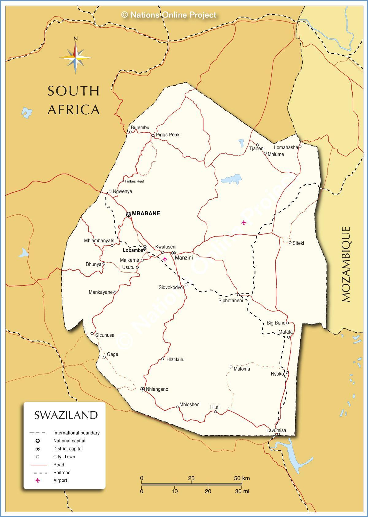 Mapa Svazijsko nhlangano